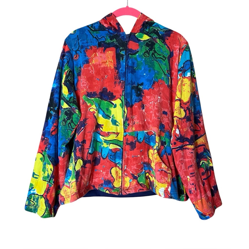 Parsley & Sage Abstract Art Print Hooded Zip Jacket Artsy Size Large